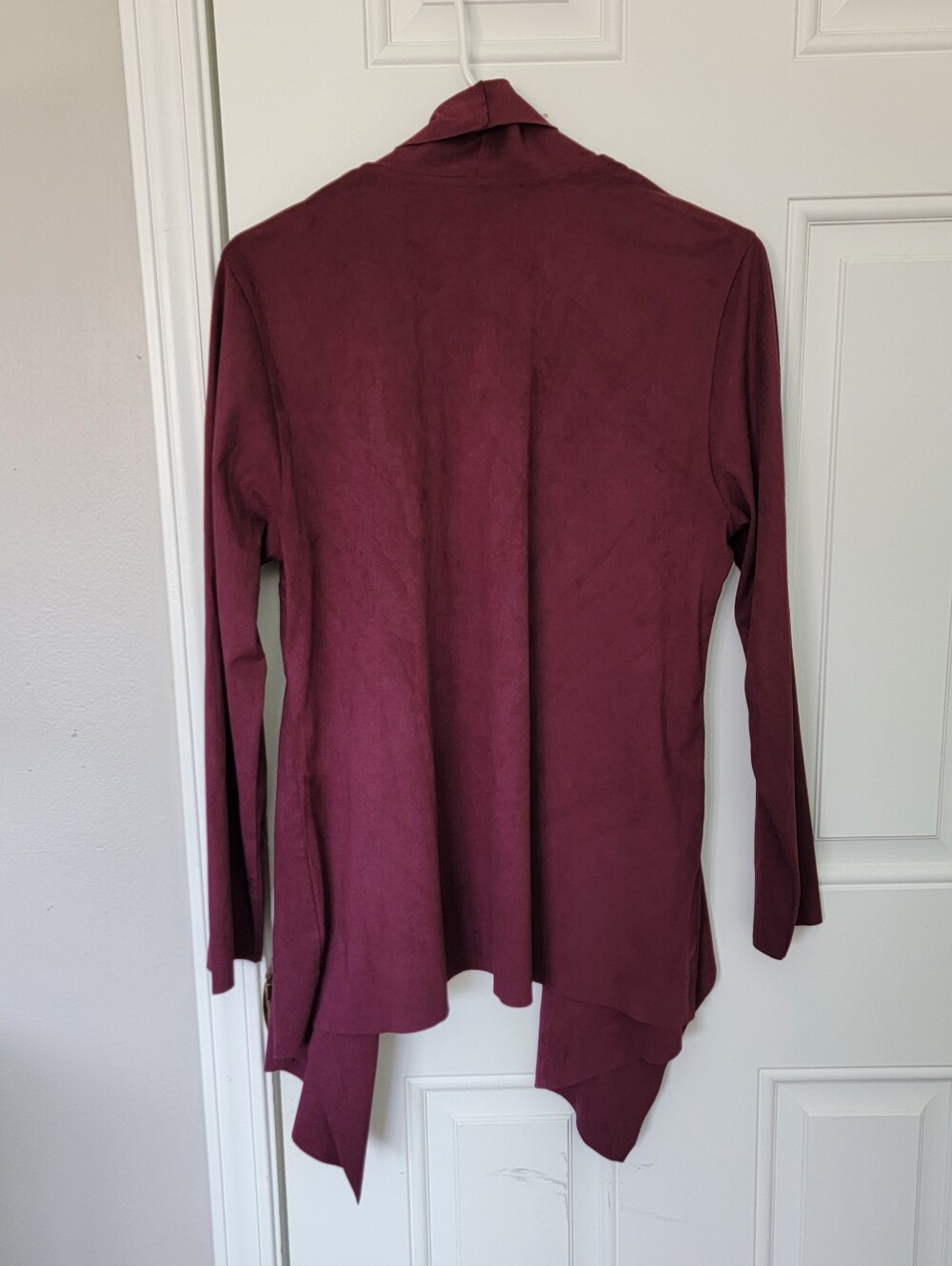 Soft Surroundings Shape Drape Faux Suede Open Cardigan Burgandy Cascading Large - Picture 4 of 8